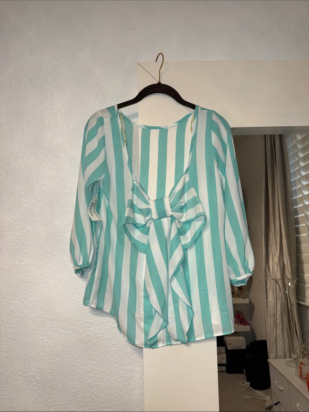 Necessary Clothing Mint & White Vertical Stripe Bow-Back Blouse